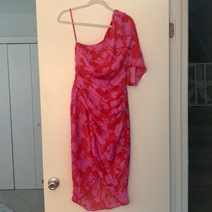 Red/pink floral one shoulder